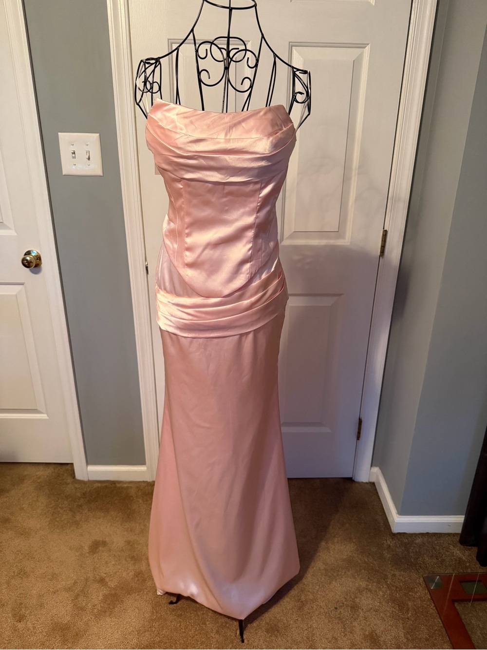 Strapless Blush Satin Evening Gown